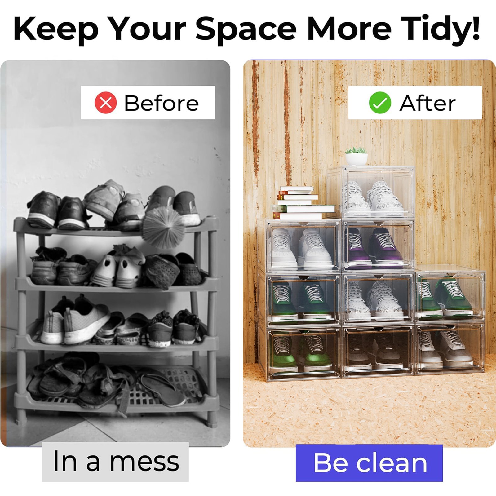 Before and after shoe storage transformation